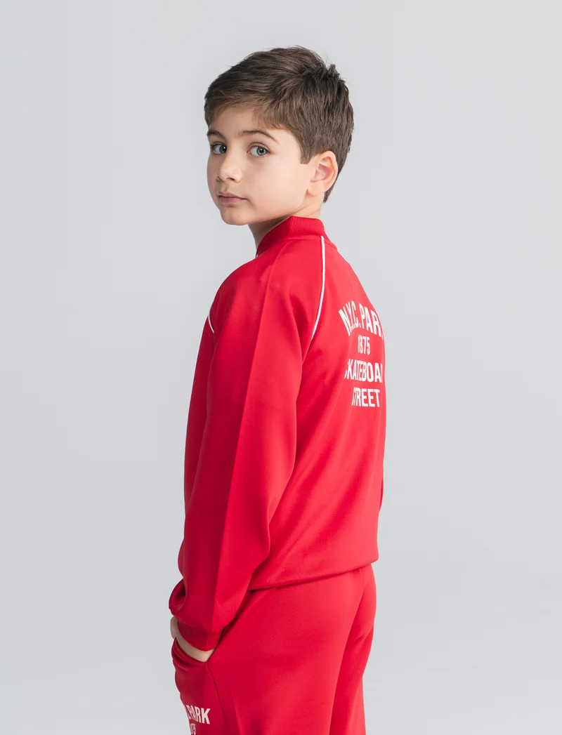 Felpa varsity con ricamo e zip frontale - Rosso india