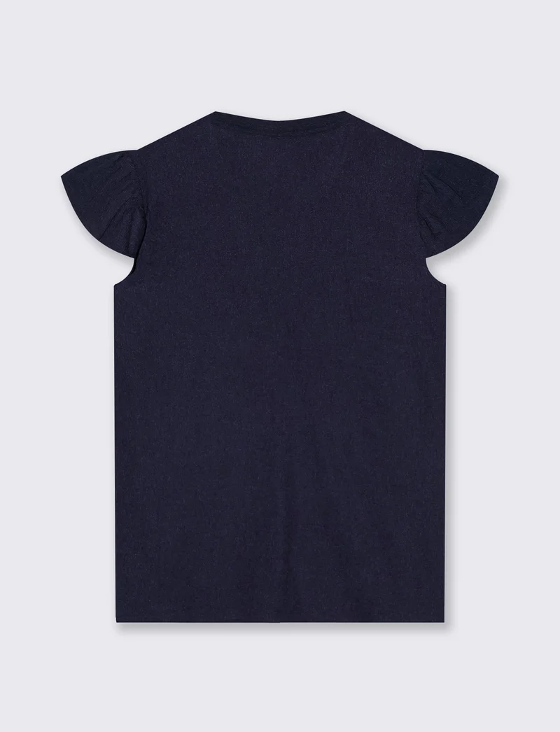 Blusa con scollo a V e rouches maniche - Blu