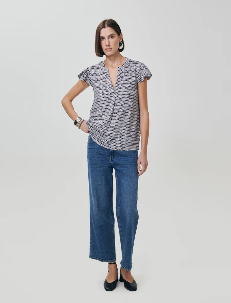 Blusa con scollo a V e rouches maniche - var 2