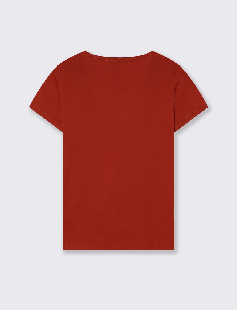 T-Shirt Basic Scollo a V e Coste - Ruggine