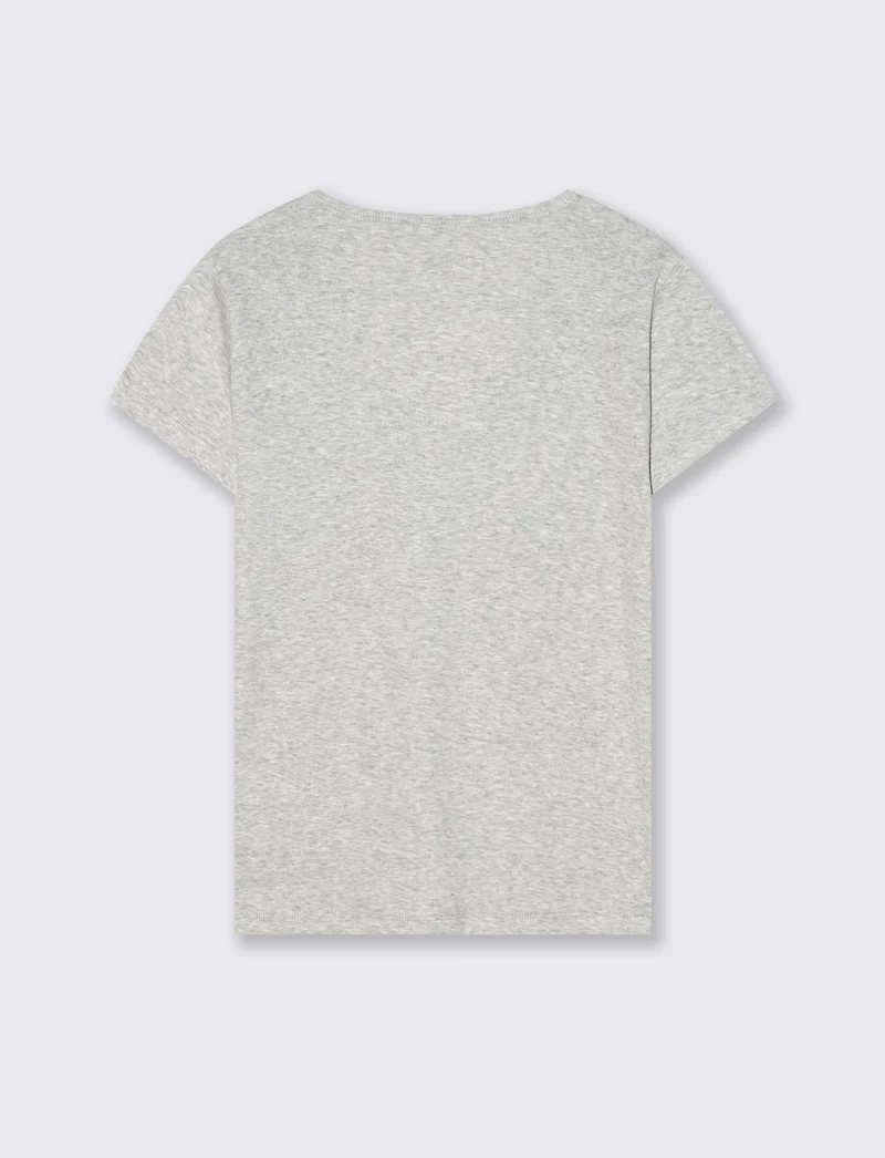 T-Shirt Basic Scollo a V e Coste - Grigio chiaro mel.