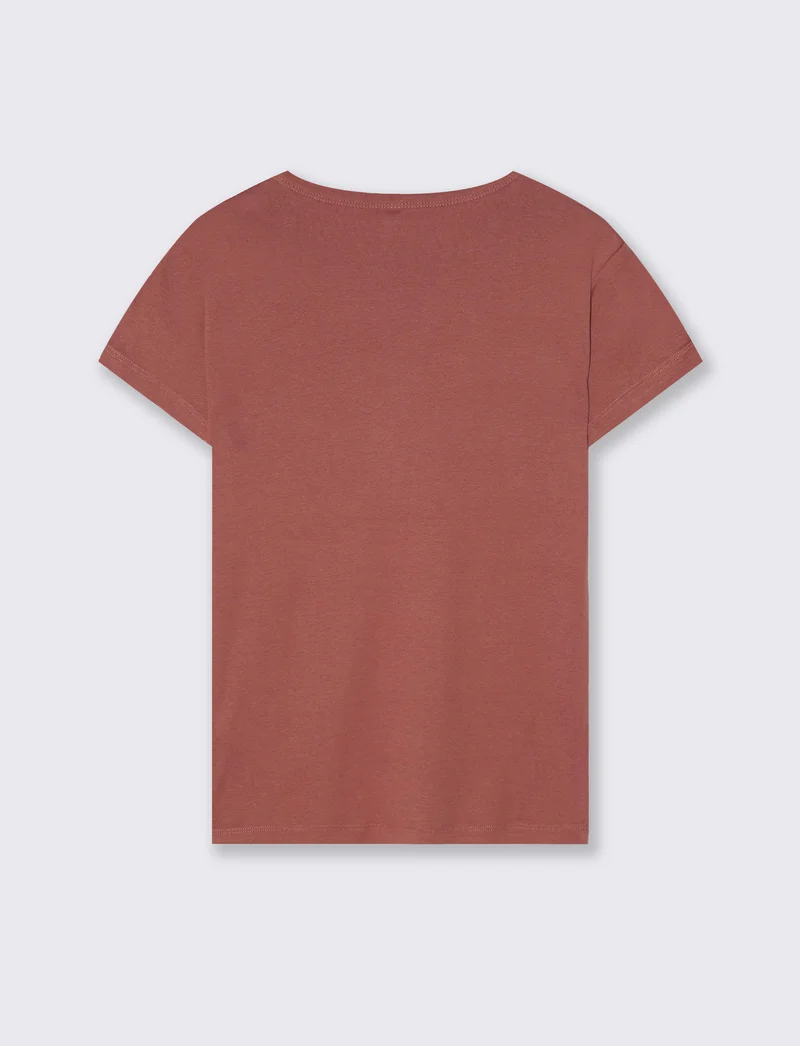 T-Shirt Basica Mezza Manica Girocollo - Rosso mattone