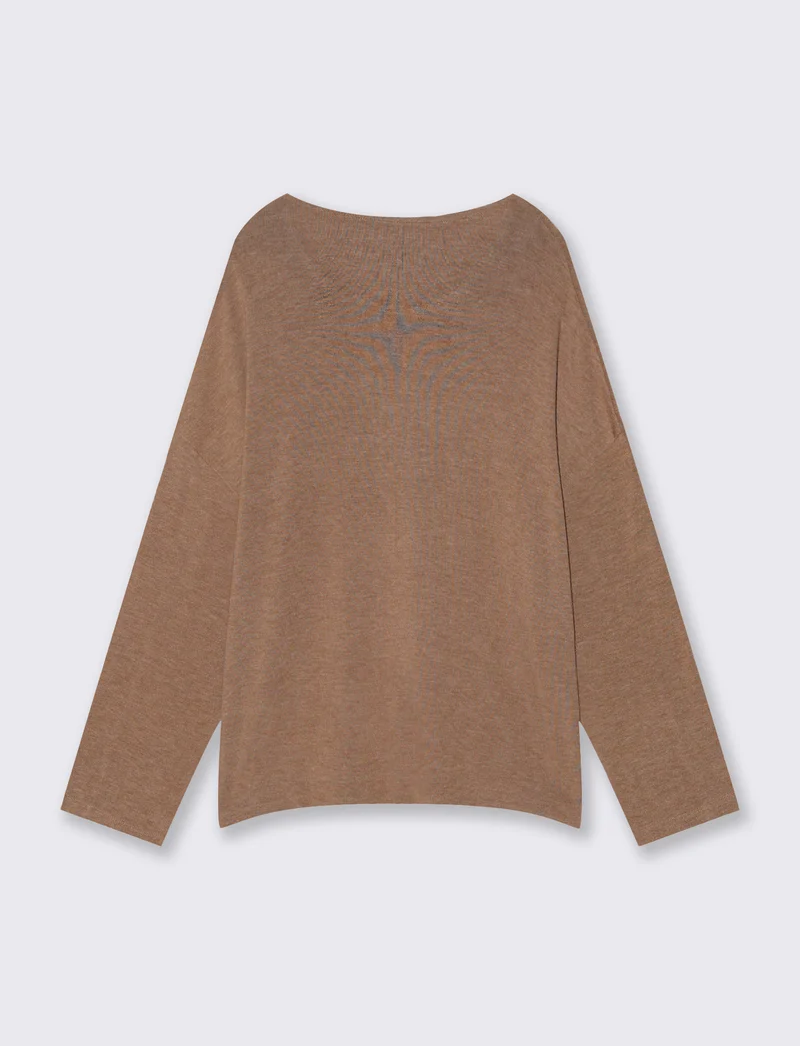 T-Shirt Manica Lunga con Spalla Scesa - Cammello