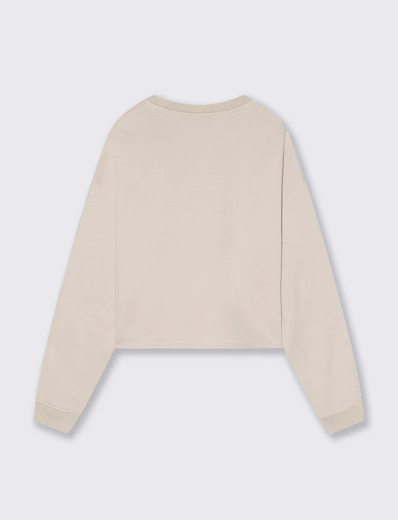 Felpa crop manica lunga con stampa - Beige grano
