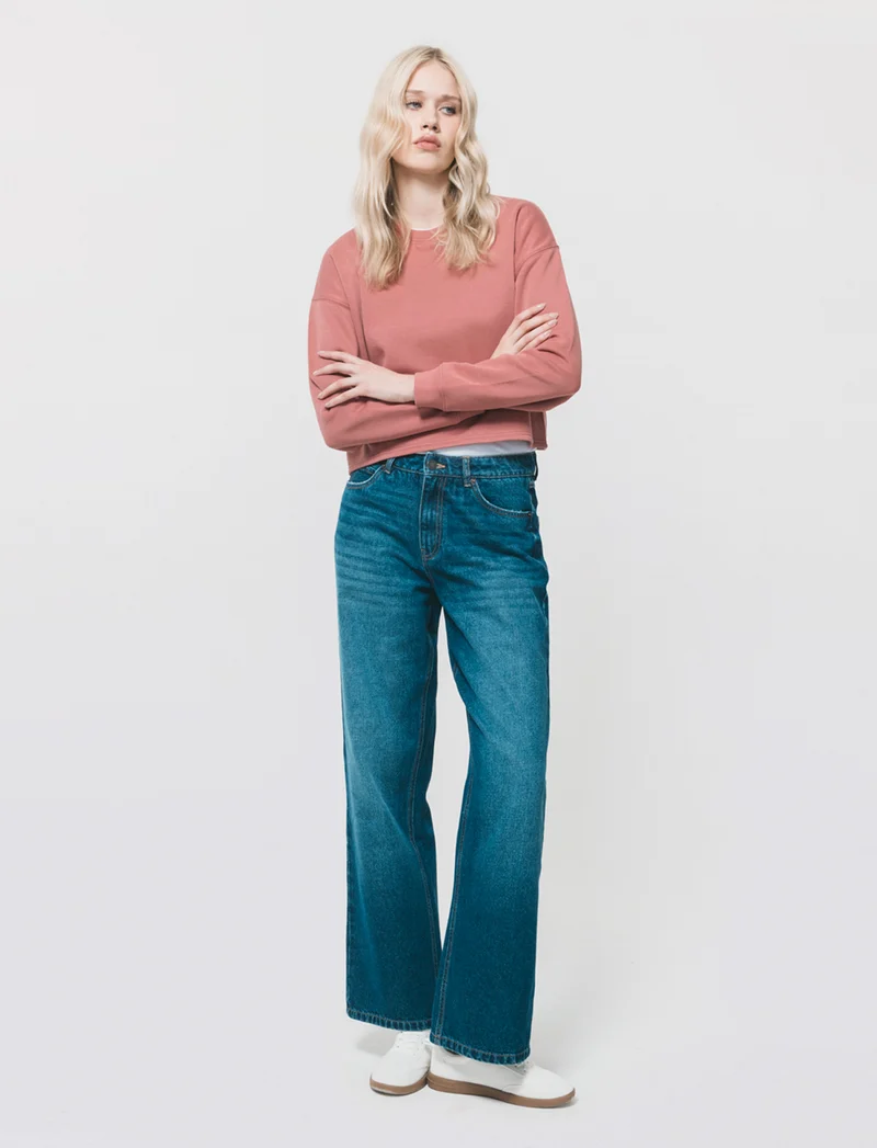 Felpa crop manica lunga con stampa - Rosso mattone