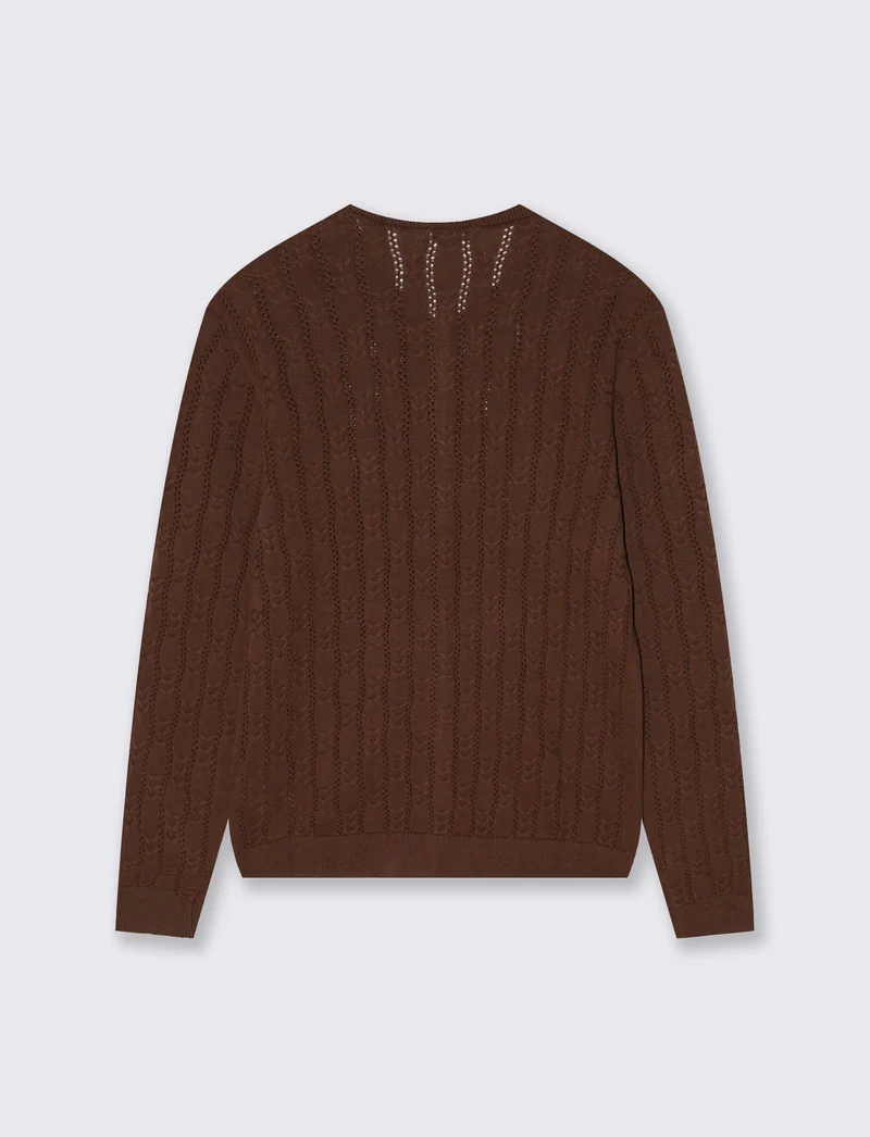 Cardigan Girocollo a Treccia - Marrone