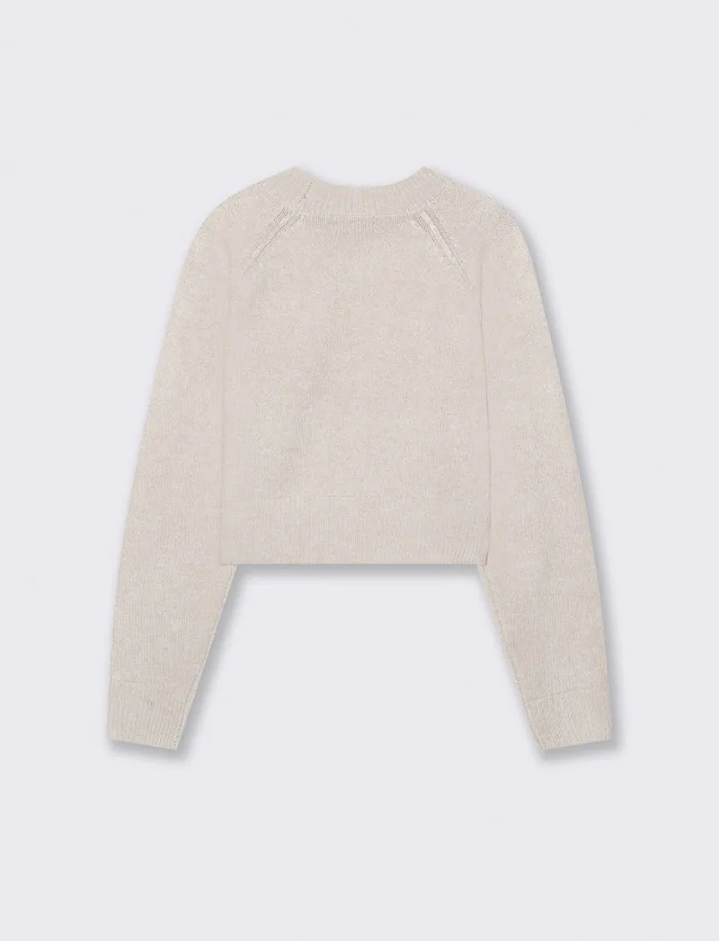 PULLOVER CROP CON CUCITURE IN RILIEVO - Beige grano