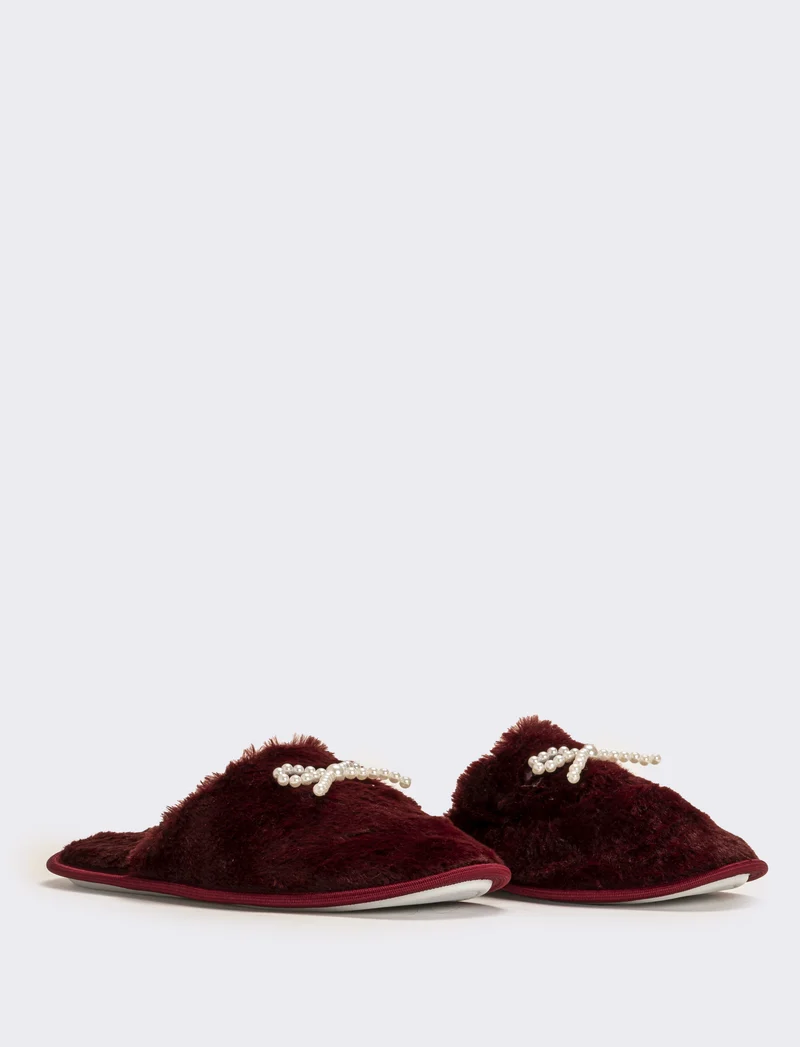 Pantofola da donna con fiocco di perle - Bordeaux