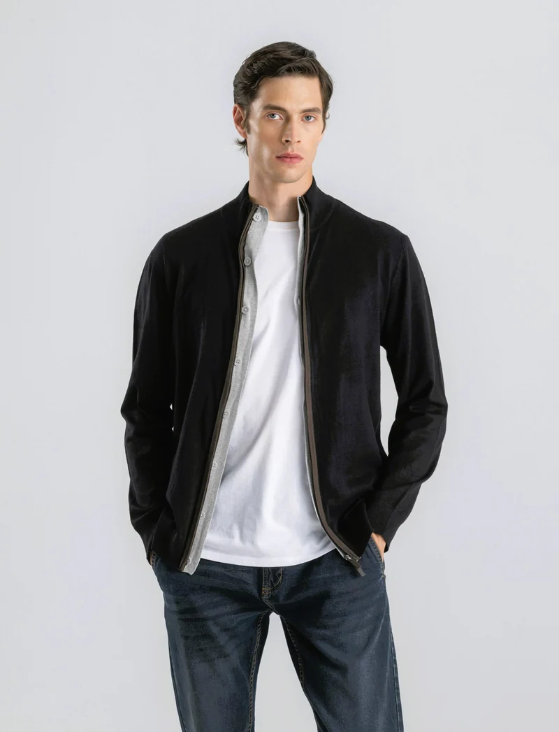MAGLIA CARDIGAN CON BOTTONI E CERNIERA - Nero