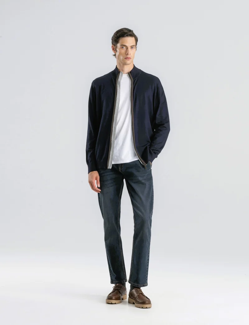MAGLIA CARDIGAN CON BOTTONI E CERNIERA - Blu