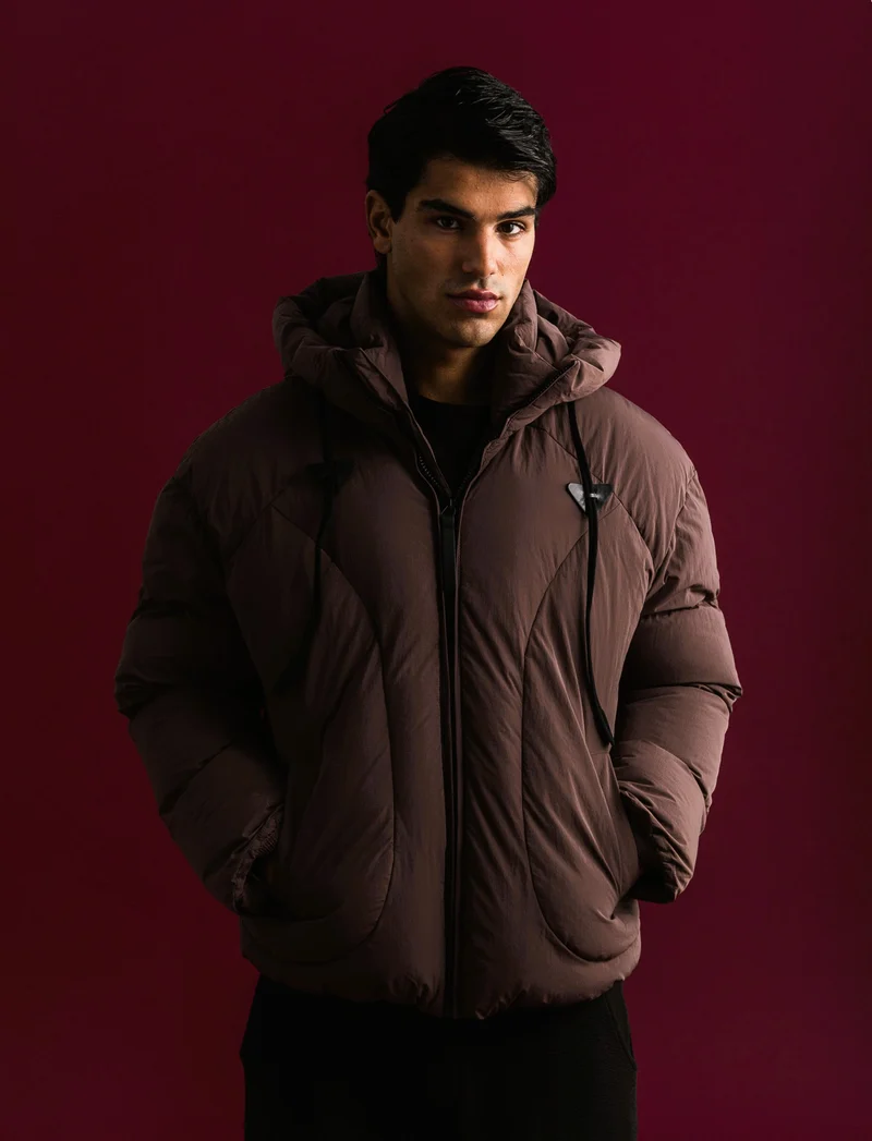 GIUBBOTTO BOXY FIT CON CAPPUCCIO - cipolla