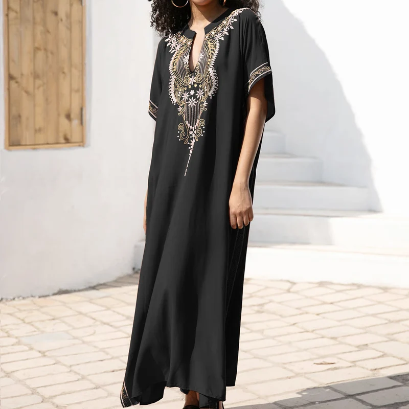 Olivenorma Strandbluse Vintage besticktes Kaftankleid