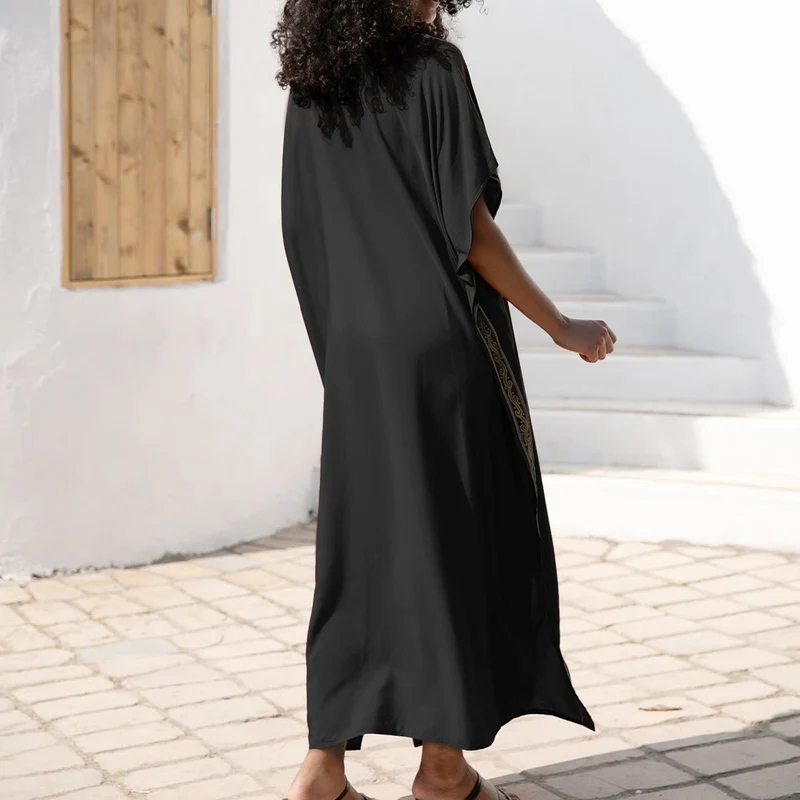 Olivenorma Strandbluse Vintage besticktes Kaftankleid