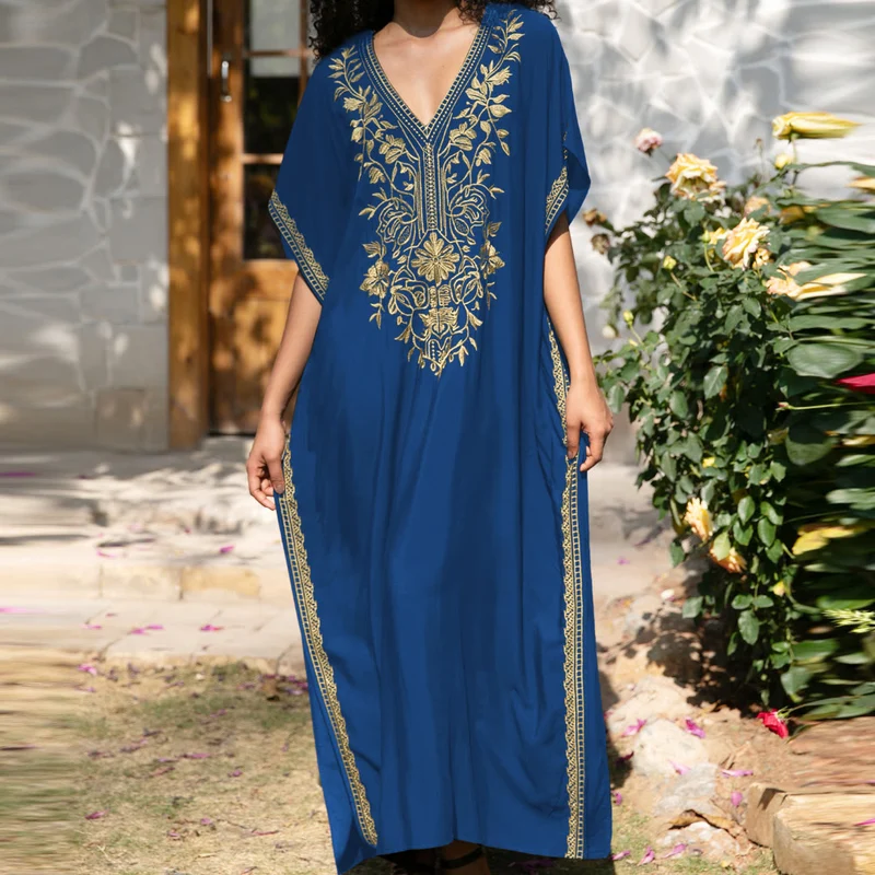 Olivenorma Strandbluse Besticktes Urlaubs-Kaftankleid