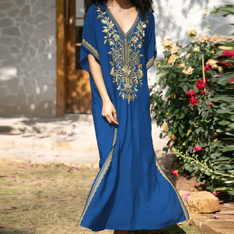 Olivenorma Strandbluse Besticktes Urlaubs-Kaftankleid