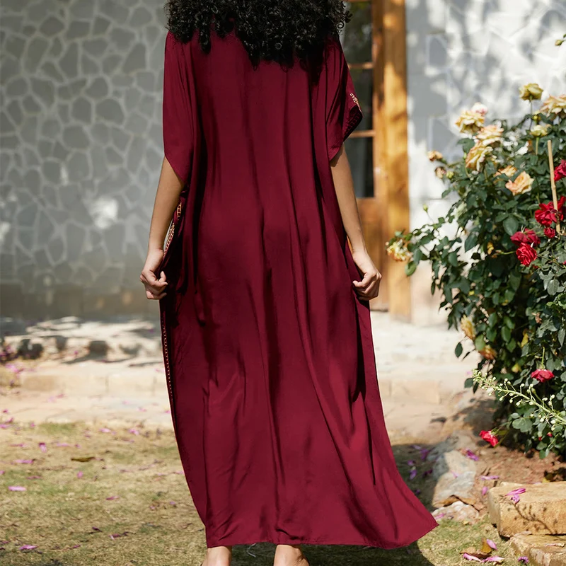Olivenorma Strandbluse Besticktes Urlaubs-Kaftankleid