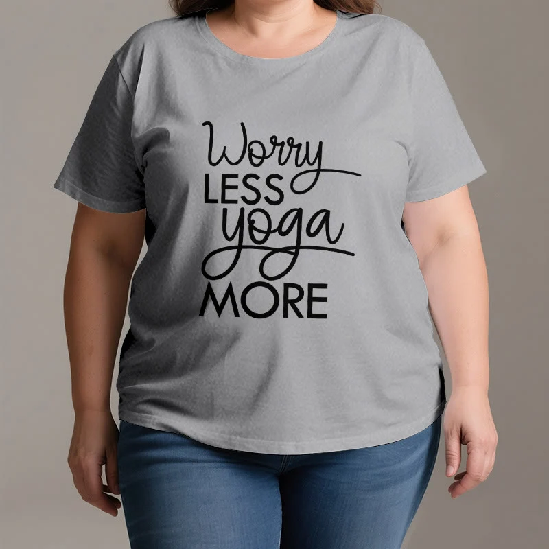 Olivenorma Yoga-T-Shirt mit dem Aufdruck „Worry Less, Yoga More“