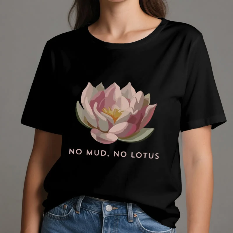 Olivenorma "KEIN SCHLAMM, KEIN LOTUS" Yoga-T-Shirt aus Baumwolle