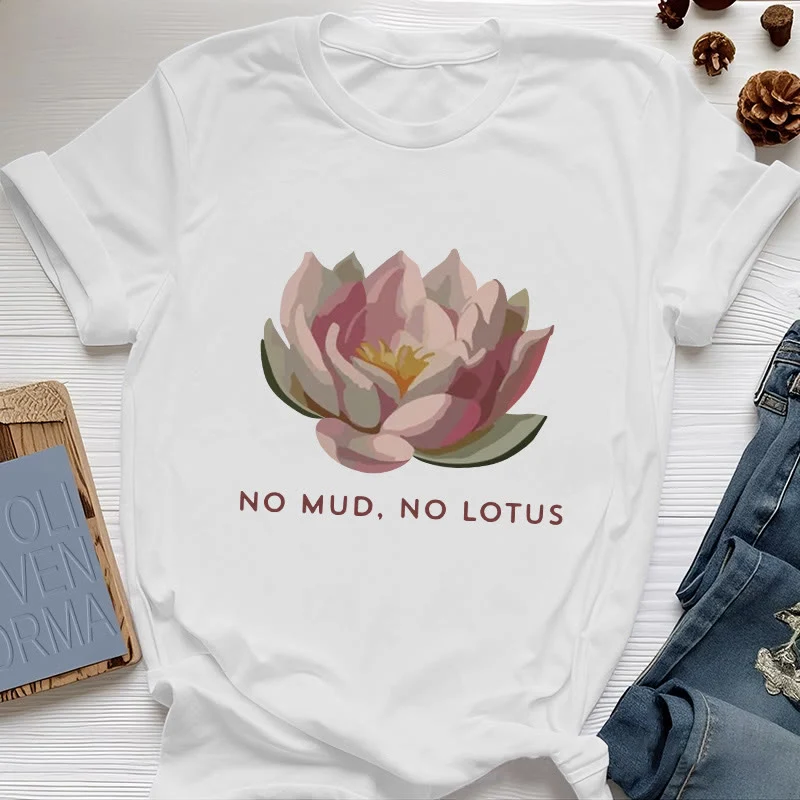 Olivenorma "KEIN SCHLAMM, KEIN LOTUS" Yoga-T-Shirt aus Baumwolle