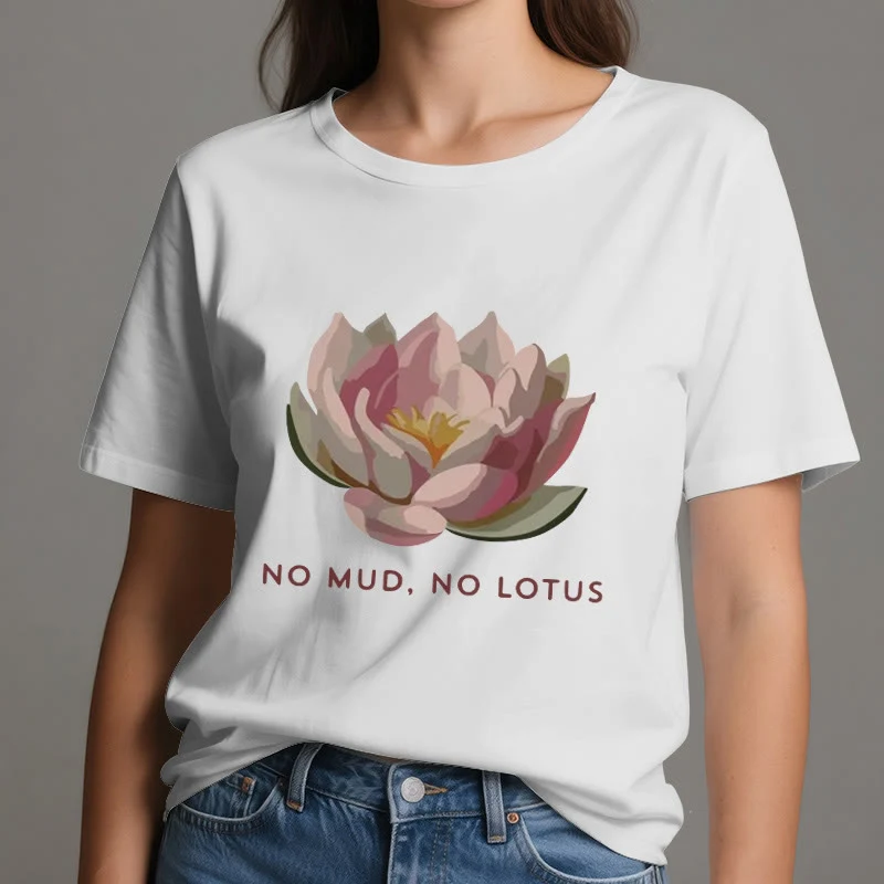 Olivenorma "KEIN SCHLAMM, KEIN LOTUS" Yoga-T-Shirt aus Baumwolle