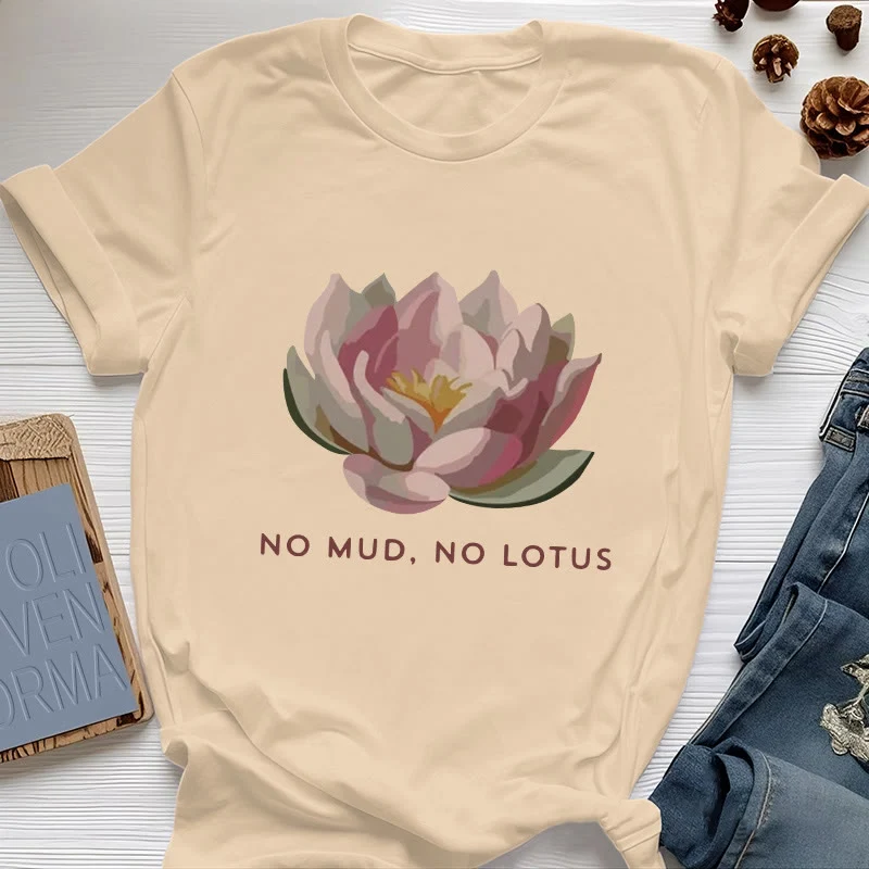 Olivenorma "KEIN SCHLAMM, KEIN LOTUS" Yoga-T-Shirt aus Baumwolle