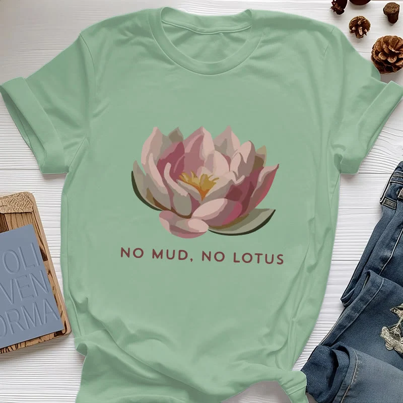 Olivenorma "KEIN SCHLAMM, KEIN LOTUS" Yoga-T-Shirt aus Baumwolle