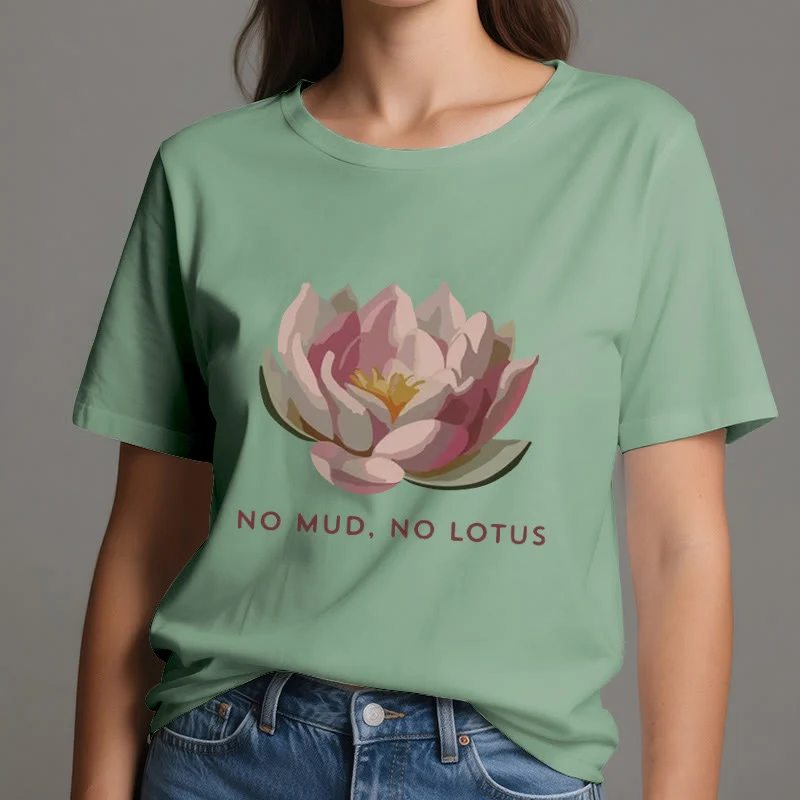 Olivenorma "KEIN SCHLAMM, KEIN LOTUS" Yoga-T-Shirt aus Baumwolle
