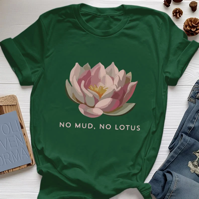 Olivenorma "KEIN SCHLAMM, KEIN LOTUS" Yoga-T-Shirt aus Baumwolle