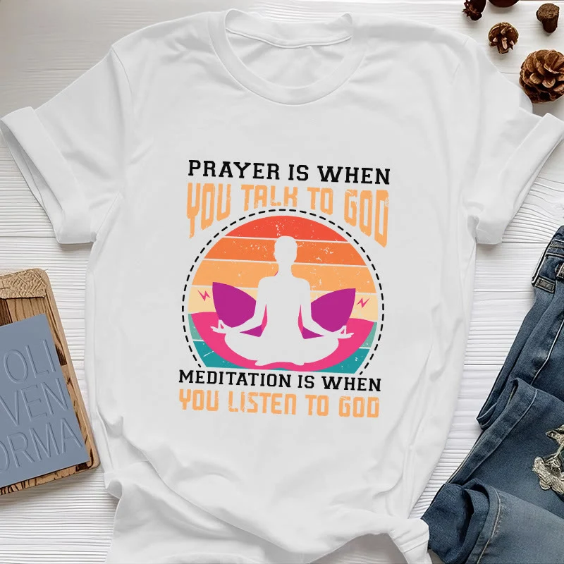 Olivenorma "MEDITATION IST, WENN DU AUF GOTT HÖRST" Spirituelles Yoga T-Shirt