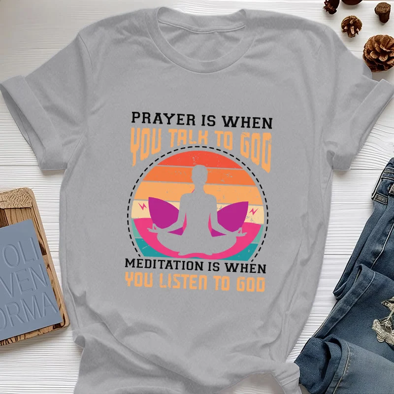 Olivenorma "MEDITATION IST, WENN DU AUF GOTT HÖRST" Spirituelles Yoga T-Shirt