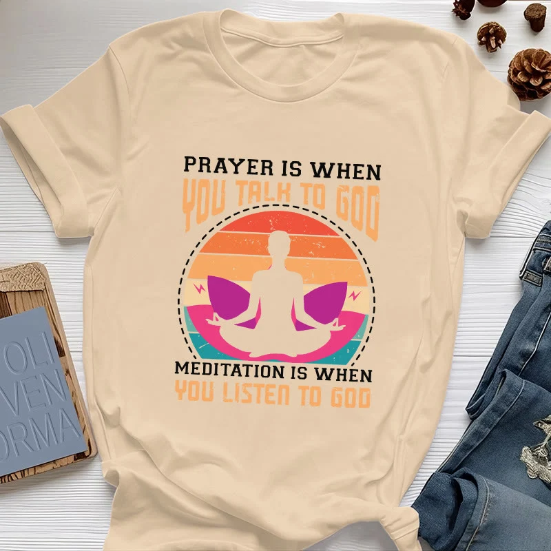 Olivenorma "MEDITATION IST, WENN DU AUF GOTT HÖRST" Spirituelles Yoga T-Shirt