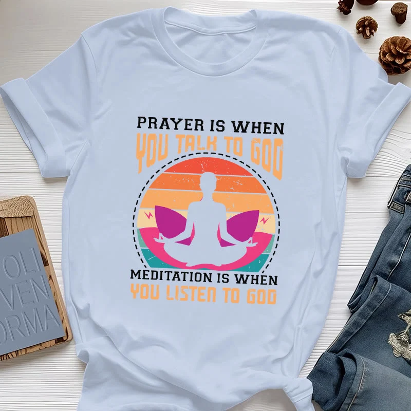 Olivenorma "MEDITATION IST, WENN DU AUF GOTT HÖRST" Spirituelles Yoga T-Shirt