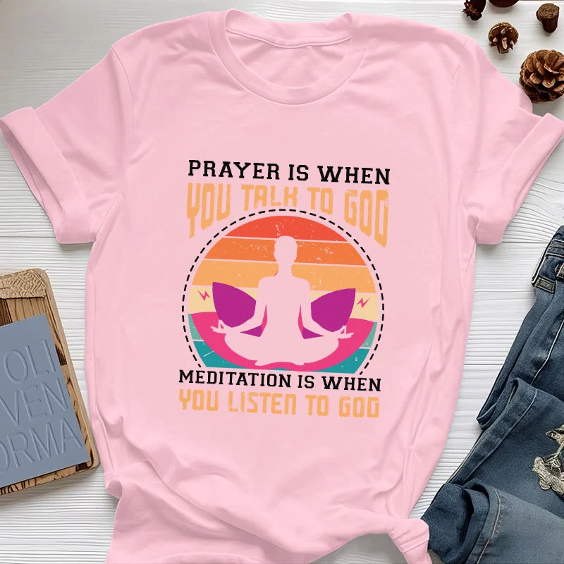 Olivenorma "MEDITATION IST, WENN DU AUF GOTT HÖRST" Spirituelles Yoga T-Shirt