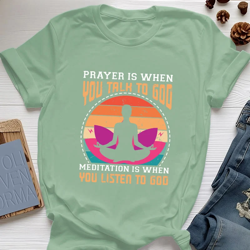 Olivenorma "MEDITATION IST, WENN DU AUF GOTT HÖRST" Spirituelles Yoga T-Shirt