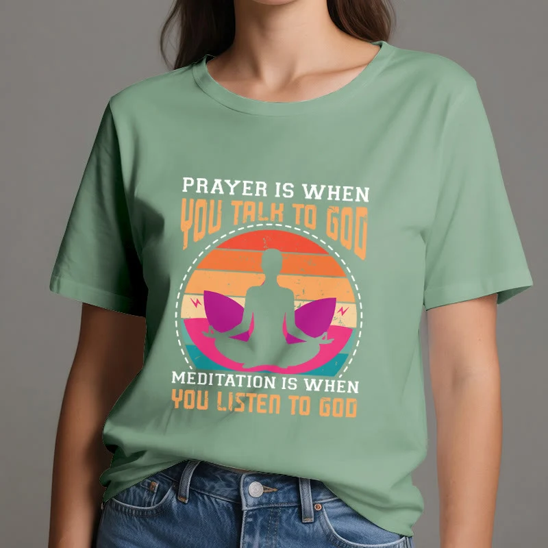 Olivenorma "MEDITATION IST, WENN DU AUF GOTT HÖRST" Spirituelles Yoga T-Shirt