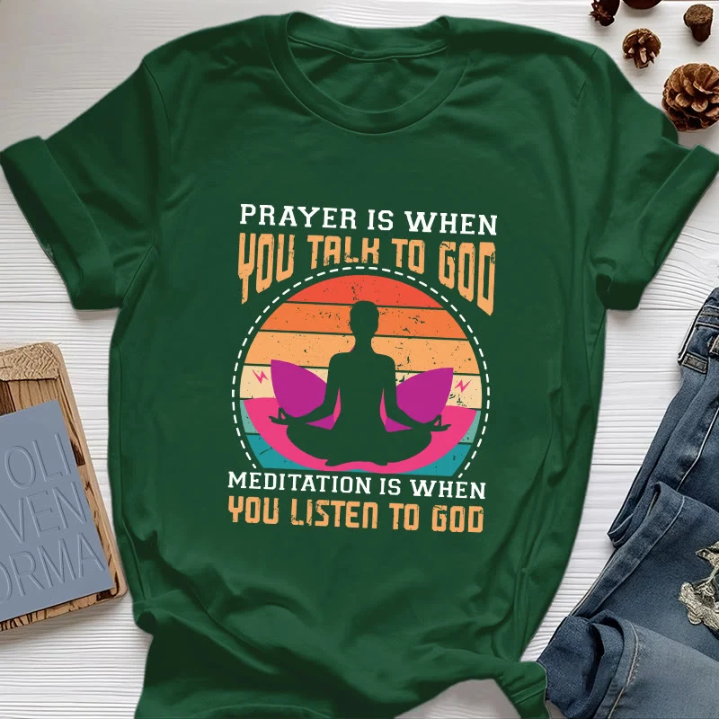 Olivenorma "MEDITATION IST, WENN DU AUF GOTT HÖRST" Spirituelles Yoga T-Shirt