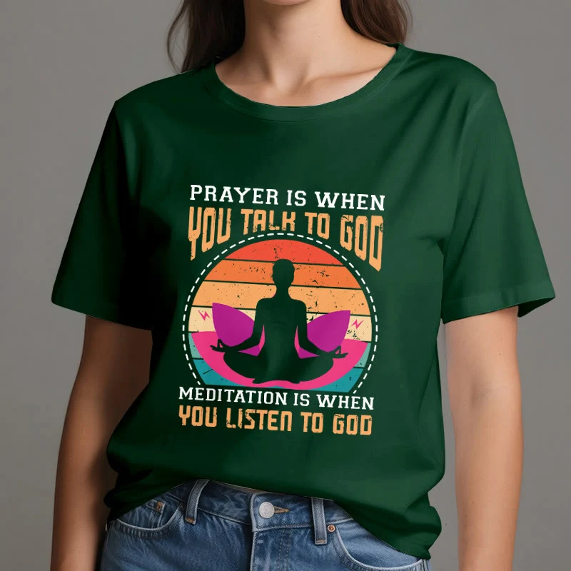Olivenorma "MEDITATION IST, WENN DU AUF GOTT HÖRST" Spirituelles Yoga T-Shirt