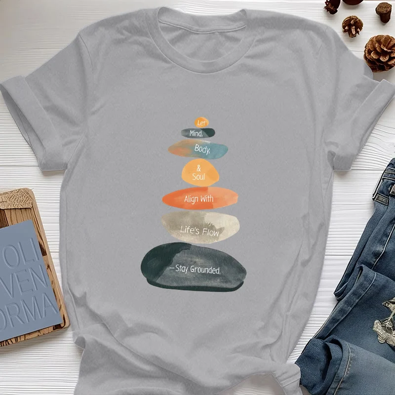 Olivenorma „Stay Grounded“ Leichtes spirituelles Baumwoll-T-Shirt