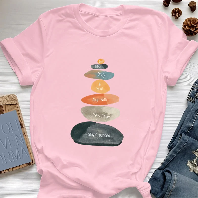 Olivenorma „Stay Grounded“ Leichtes spirituelles Baumwoll-T-Shirt