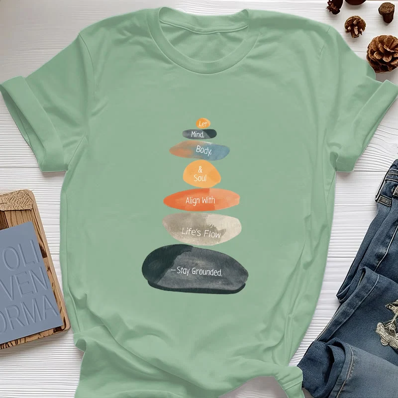 Olivenorma „Stay Grounded“ Leichtes spirituelles Baumwoll-T-Shirt