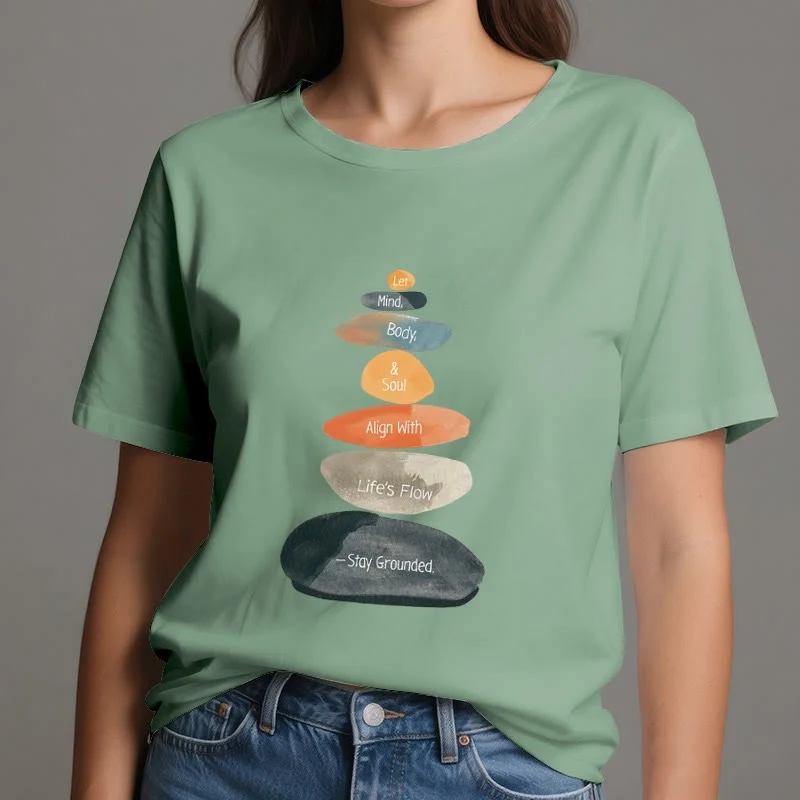 Olivenorma „Stay Grounded“ Leichtes spirituelles Baumwoll-T-Shirt