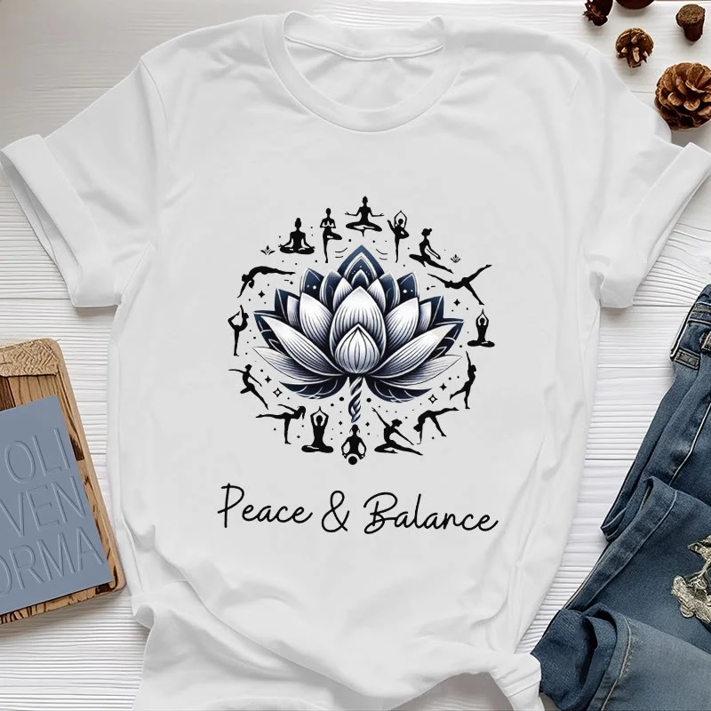 Olivenorma "PEACE & BALANCE" Lotus Yoga Tee Baumwoll-T-Shirt