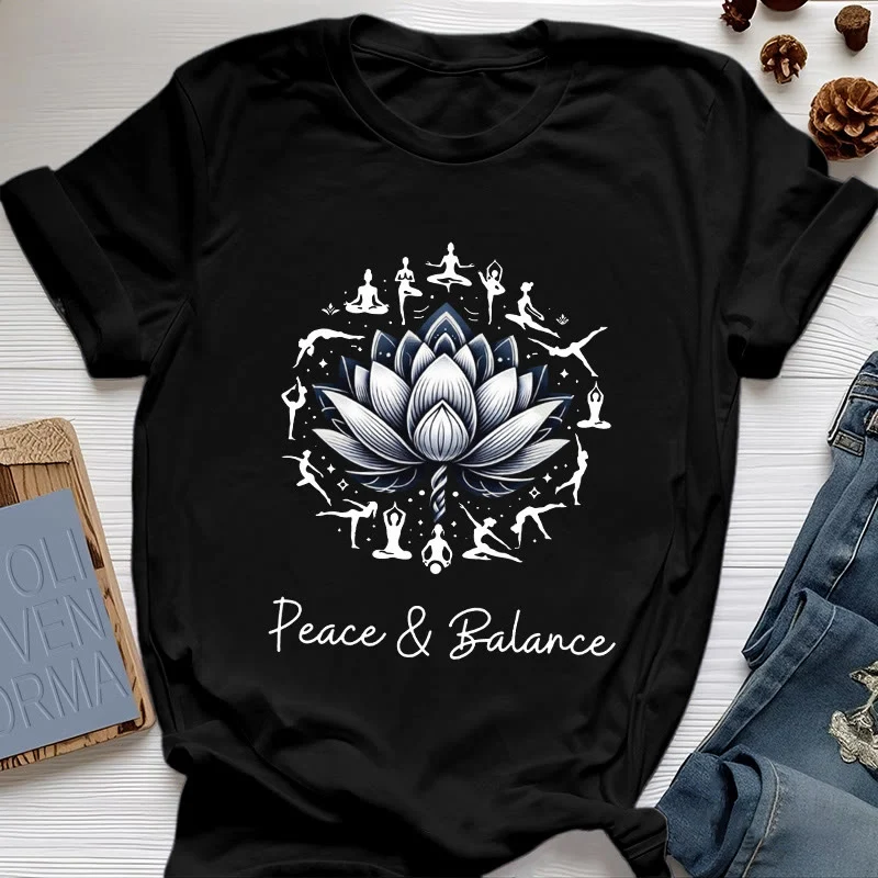 Olivenorma "PEACE & BALANCE" Lotus Yoga Tee Baumwoll-T-Shirt