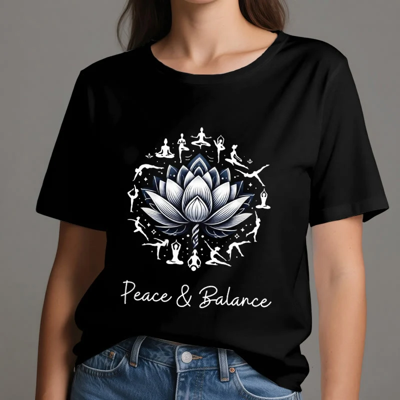 Olivenorma "PEACE & BALANCE" Lotus Yoga Tee Baumwoll-T-Shirt