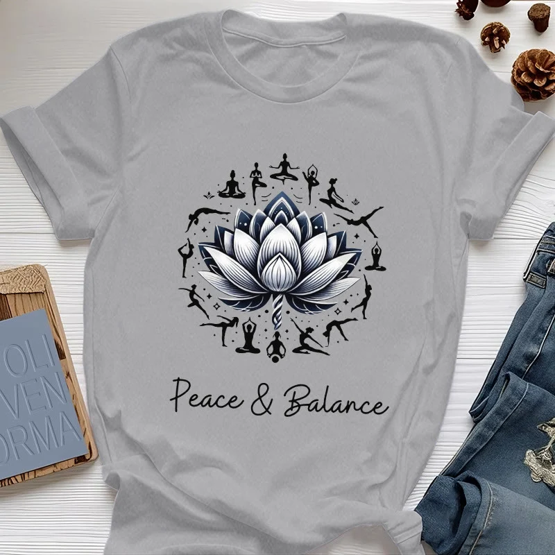 Olivenorma "PEACE & BALANCE" Lotus Yoga Tee Baumwoll-T-Shirt