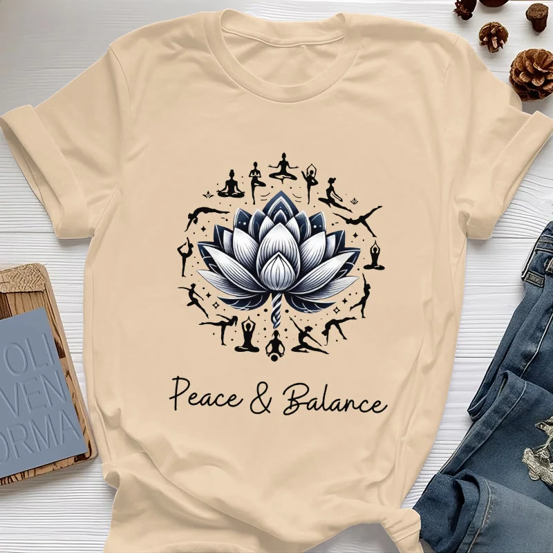 Olivenorma "PEACE & BALANCE" Lotus Yoga Tee Baumwoll-T-Shirt