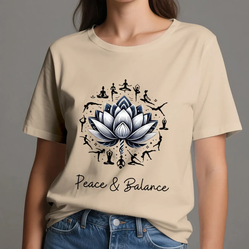 Olivenorma "PEACE & BALANCE" Lotus Yoga Tee Baumwoll-T-Shirt