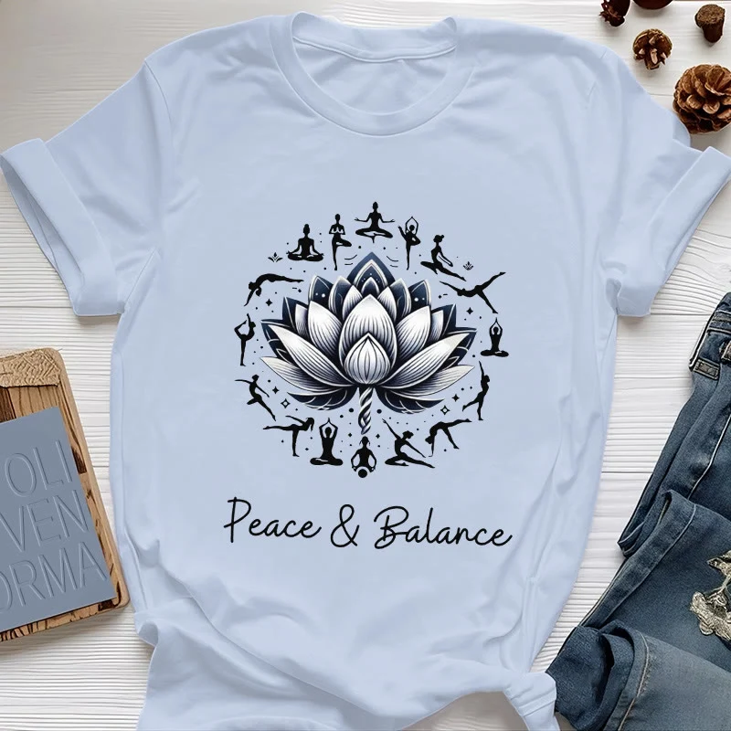 Olivenorma "PEACE & BALANCE" Lotus Yoga Tee Baumwoll-T-Shirt