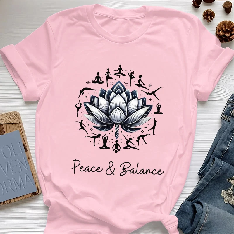 Olivenorma "PEACE & BALANCE" Lotus Yoga Tee Baumwoll-T-Shirt