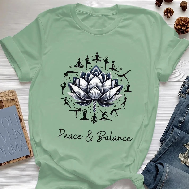 Olivenorma "PEACE & BALANCE" Lotus Yoga Tee Baumwoll-T-Shirt